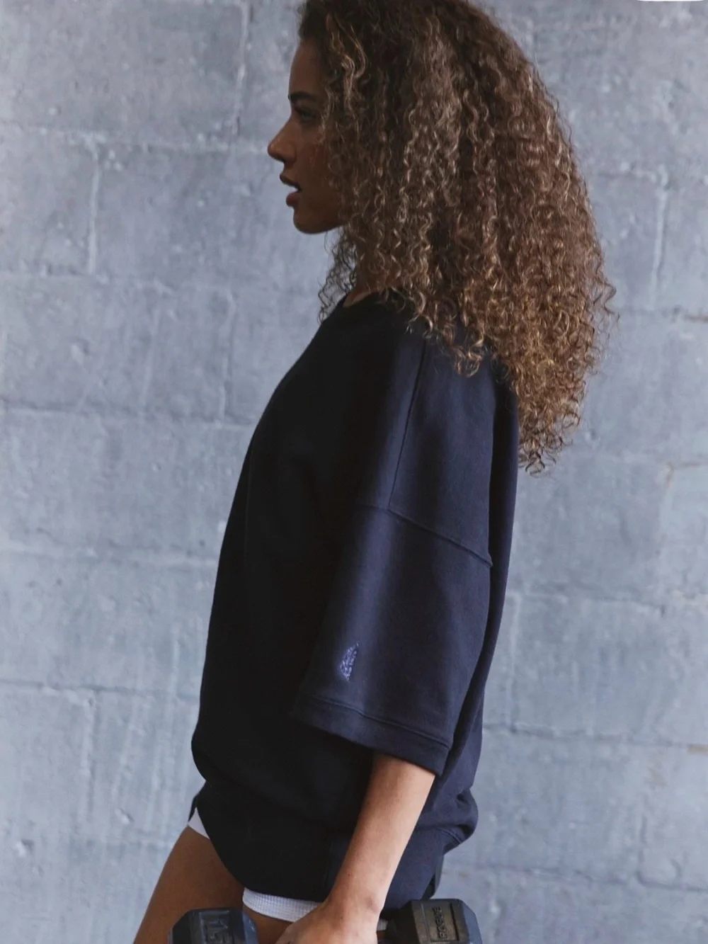 Free People For The Win Short Sleeve Sweatshirt. NWT. Black